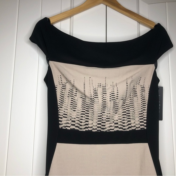 NWT JOSEPH RIBKOFF OFF-THE-SHOULDER BLACK AND TAN DRESS WOMENS 10 - Picture 7 of 11